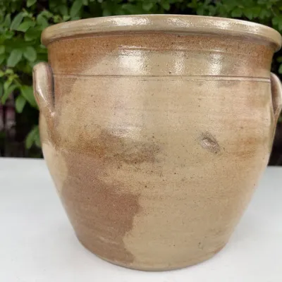 STONEWARE CROCK WITH LUG HANDLES, #2 GALLON N. CLARK, JR, ATHENS NY, FLORAL COBALT PATTERN