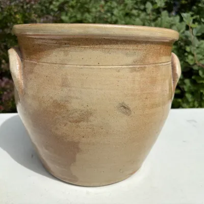 STONEWARE CROCK WITH LUG HANDLES, #2 GALLON N. CLARK, JR, ATHENS NY, FLORAL COBALT PATTERN