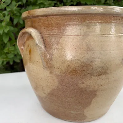 STONEWARE CROCK WITH LUG HANDLES, #2 GALLON N. CLARK, JR, ATHENS NY, FLORAL COBALT PATTERN