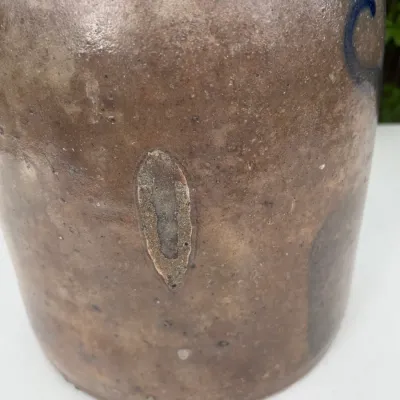 STONEWARE 2 GALLON JUG /MAKER UNKNOWN /COBALT FOLIATE PATTERN
