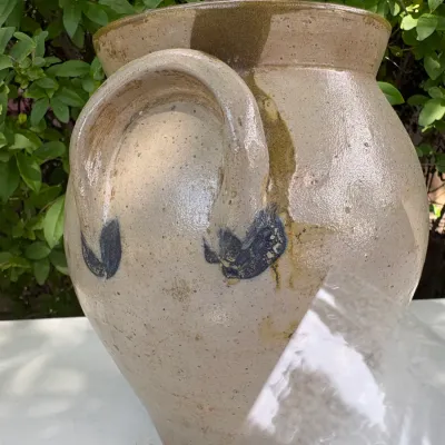 LUG HANDLED STONWARE JAR W/ WOOD LID