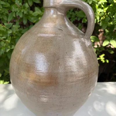 N. CLARK & CO. LYONS HANDLED JUG 2 GALLON LEAF & FLORAL COBALT PATTERN