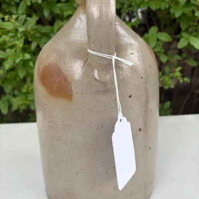 BERGAN FOY STONEWARE HANDLED JUG W/ BIRD COBALT PATTERN