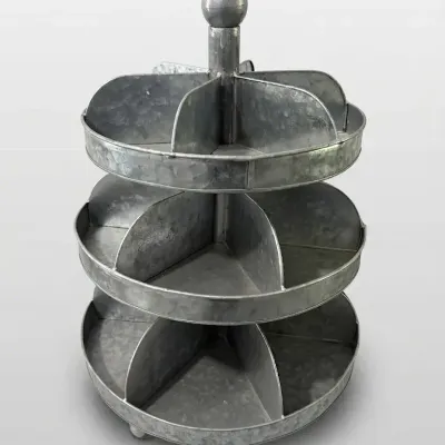 Galvanized Metal 3 Tier Rotating Caddy Divided Desk Storage Organizer Tower