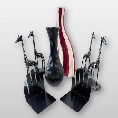 Modern Metal Giraffe Sculptures, Ceramic Floor Vases and Hand Bookends