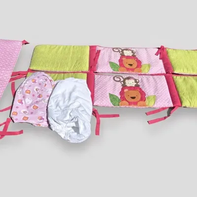 Pink Safari Animal Crib Bedding Set with Padded Bumpers