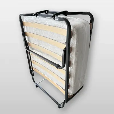 Folding Rollaway Bed Frame With Mattress Wooden Slats Storage Cover
