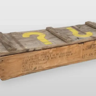 US Military 105mm Howitzer Wooden Ammunition Crate With Rope Handles