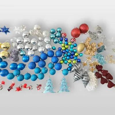 Blue, Silver, Gold Christmas Tree Ornament And Decoration Collection