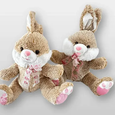 Dan Dee Collectors Choice Easter Bunny Plush Toys with Pink Bows, Pair