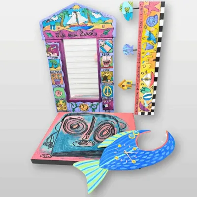 Wallace Peck Blue Blockhead Original Canvas Wall Art Beach Mirror Fish Clock Decor