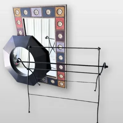 Decorative Wall Mirrors with Black Octagonal Frame, Floral Medallions & Metal Display Rack