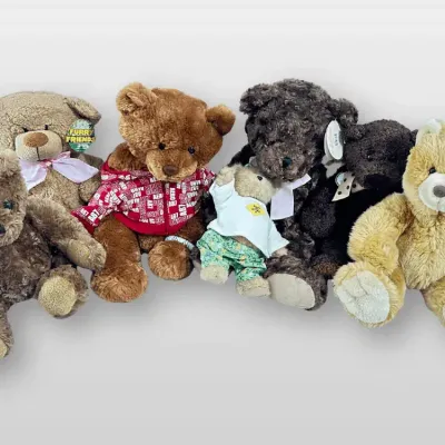 Assorted Teddy Bear Plush Collection with Furry Friends & SGM Bears, 7 Pieces