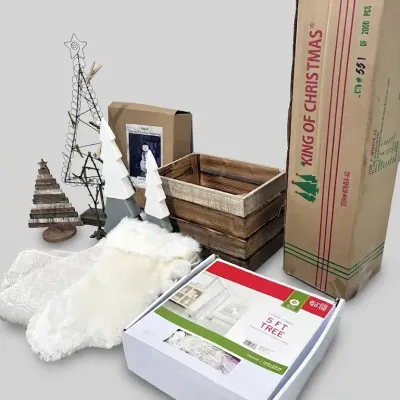 Christmas Décor Collection with 5-Ft White Tinsel Tree, Flocked Tree & Lighted Snowman
