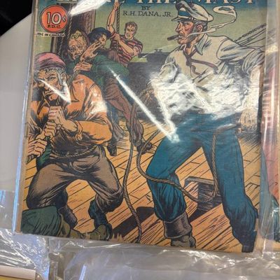 Vintage Classic Comics issue of "Two Years Before the Mast" by R.H. Dana, Jr., priced at 10 cents, preserved in a protective...