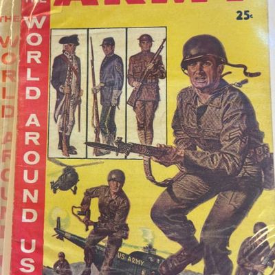Vintage copy of "The World Around Us: The Illustrated Story of the Army" comic book, published by Classics Illustrated, showing...