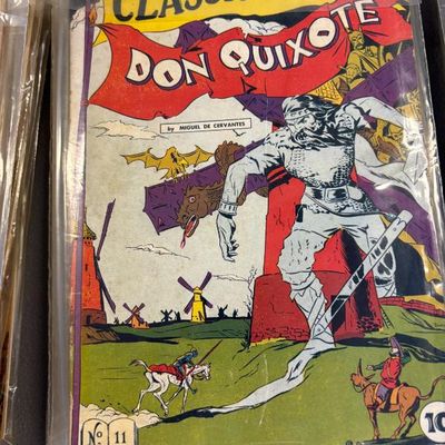 Vintage Classic Comics No. 11, Don Quixote, preserved in a protective plastic sleeve showing some wear on the cover.