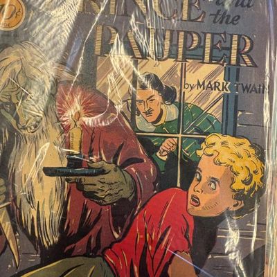 Vintage Classics Illustrated comic book featuring "The Prince and the Pauper" by Mark Twain, preserved in a protective plastic...