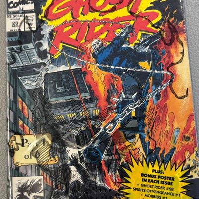 Marvel Comics Ghost Rider #28, August 1992, featuring the "Rise of the Midnight Sons" storyline, in a protective plastic sleeve.