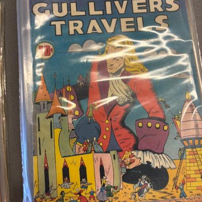 Classic Comics No. 16, Gulliver's Travels, published in December 1943, preserved in a protective plastic sleeve.