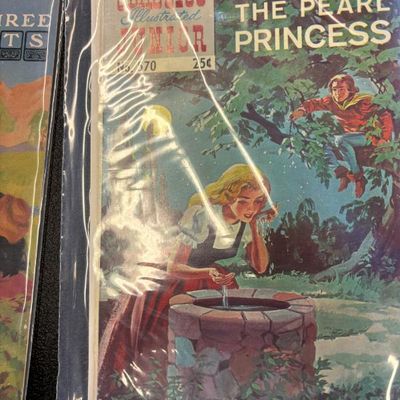 Classics Illustrated Junior No. 570 comic book, "The Pearl Princess," priced at 25 cents and preserved in a protective plastic...