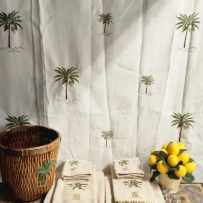 Sale Photo Thumbnail #491: Shower Curtain & Rod(not pictured)
Shower Curtain Hooks
2 - Wash Clothes
2 - Hand Towels
2 - Bath Towels
Palm Tree Wicker Basket
Potted Faux Lemons