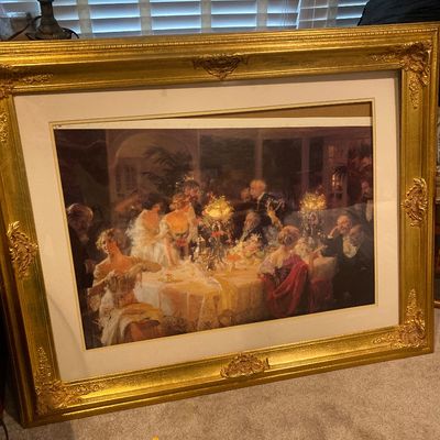 Sale Photo Thumbnail #381: Needs to be rematted.  Has been taped on back to hold 
Measures (frame) 49” x 38”