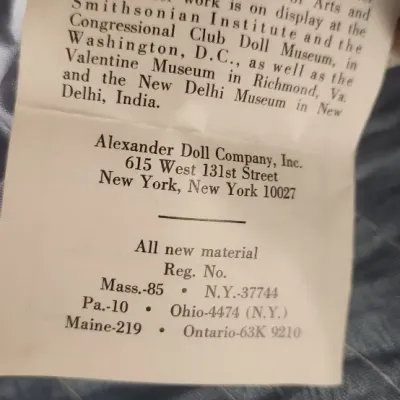 Sale Photo Thumbnail #484: Abt. 10"-12"-inches
Collector Edition with Original Tag.
**** Loose Head and Missing A Shoe
Doll Is In Great Condition Considering Age.
