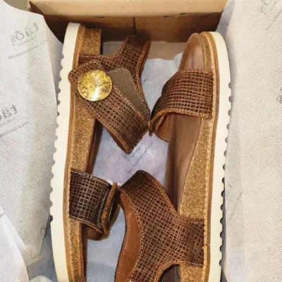 Sale Photo Thumbnail #323: Täōs Footwear Women's Top Shelf Sandal in the "Brown Embossed"
Size: 39
Like New, Includes Box