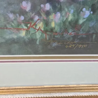 Sale Photo Thumbnail #209: 38 inches W x 34 inches H. A few small chips on gold frame, but can be touched up with gold paint.