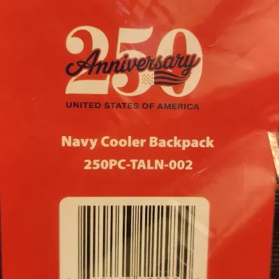 Sale Photo Thumbnail #350: Commemorative "America 250 Anniversary", soft-sided cooler bag, 
Color: Navy
Abt. 14" Tall x Abt. 18" Wide