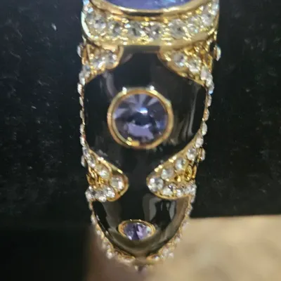 REAL COLLECTIBLES BY ADRIENNE GOLD TONE CZ & BLACK RESIN HINGE with Purple Stones and Crystal Paves Bracelet