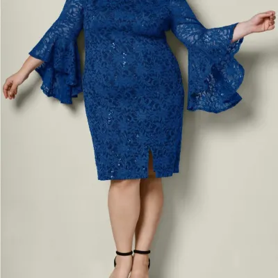 Sale Photo Thumbnail #514: Plus Size 22 - Gorgeous Blue Venus Bell Sleeved Dress