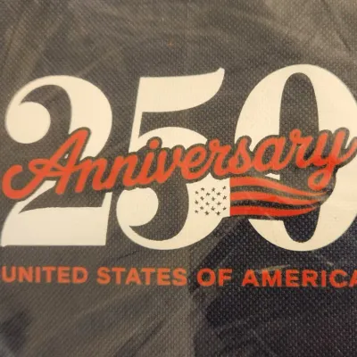Sale Photo Thumbnail #347: Commemorative "America 250 Anniversary", soft-sided cooler bag, 
Color: Navy
Abt. 14" Tall x Abt. 18" Wide