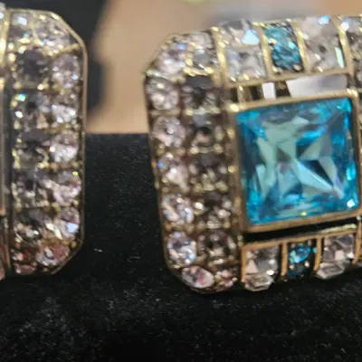 Heidi Daus Art Deco square clip-on earrings.