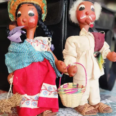 Sale Photo Thumbnail #504: Two Vintage circa 1950s Mexican Folk Art Dolls