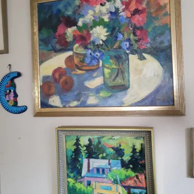 Sale Photo Thumbnail #28: Impressionist-style floral paintings