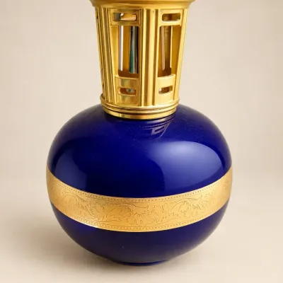 LAMPE BERGER PORCELAIN LIMOGES "LAMPE BERGER GOLD STRIPE/PONTIVY" OIL LAMP