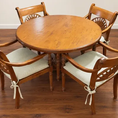 ROUND DINING TABLE WITH RATTAN SEATED CHAIRS