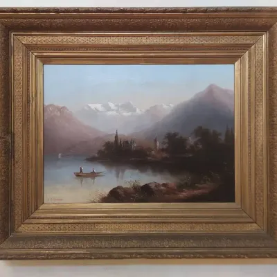 LANDSCAPE OIL PAINTING IN LARGE GILT FRAME