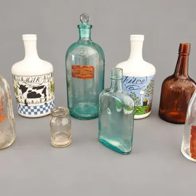 VINTAGE KITCHEN AND MILK BOTTLES 