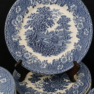 "KINGSWOOD BLUE" DISH SET BY ENGLISH IRONSTONE TABLEWARE 