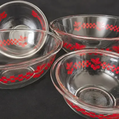 PYREX RED CHERRIES CLEAR GLASS NESTING BOWLS