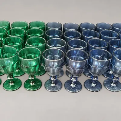 VINTAGE LIBBEY DURATUFF GLASSES IN DUSKY BLUE AND SPANISH GREEN