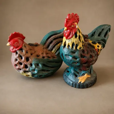 VINTAGE CAST IRON CHICKEN LANTERNS 