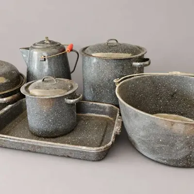 VINTAGE BLACK ENAMELWARE