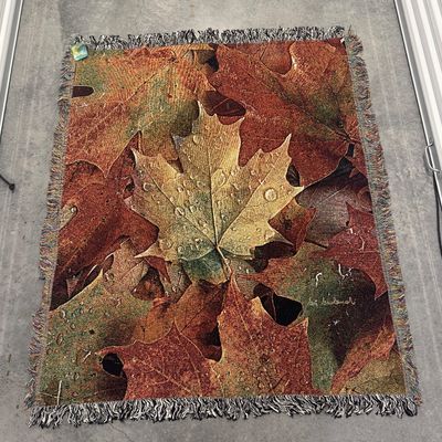 Sale Photo Thumbnail #32: Fall Leaves Sugar Maple throw blanket 51”x 60""". New in wrap