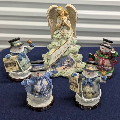 Sale Photo Thumbnail #54: Thomas Kinkade 4 pc Snowman and 1 Angel figurine