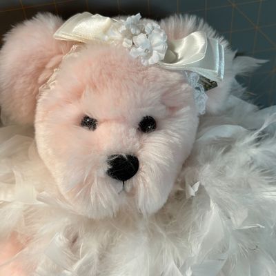 Sale Photo Thumbnail #194: Annette Funicello pink bear large with feathered boa
