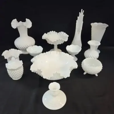 Some Fenton White Hobnail Milk Glass Swung Vase